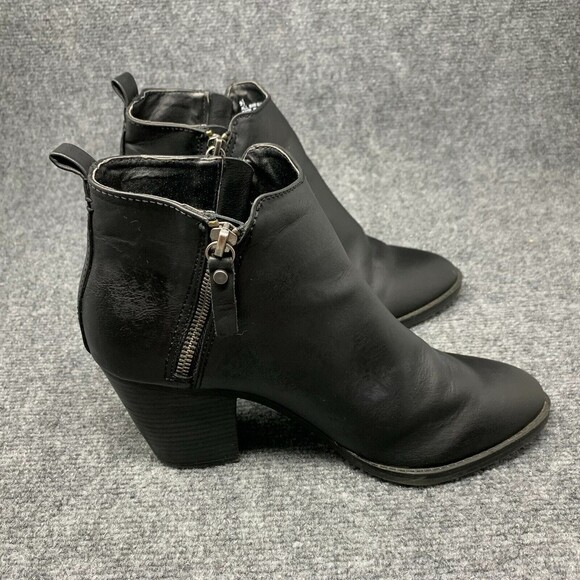Universal Threads Black Faux Leather Shoe Bootie Block Heel Double Zip Size 9.5 - Picture 7 of 12